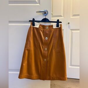 NWT Coach 1941 Lamb Leather Button Front Skirt Brown A-Line Size 0